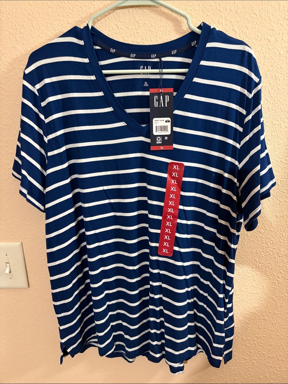 NWT GAP Navy and White Striped V-Neck Tee